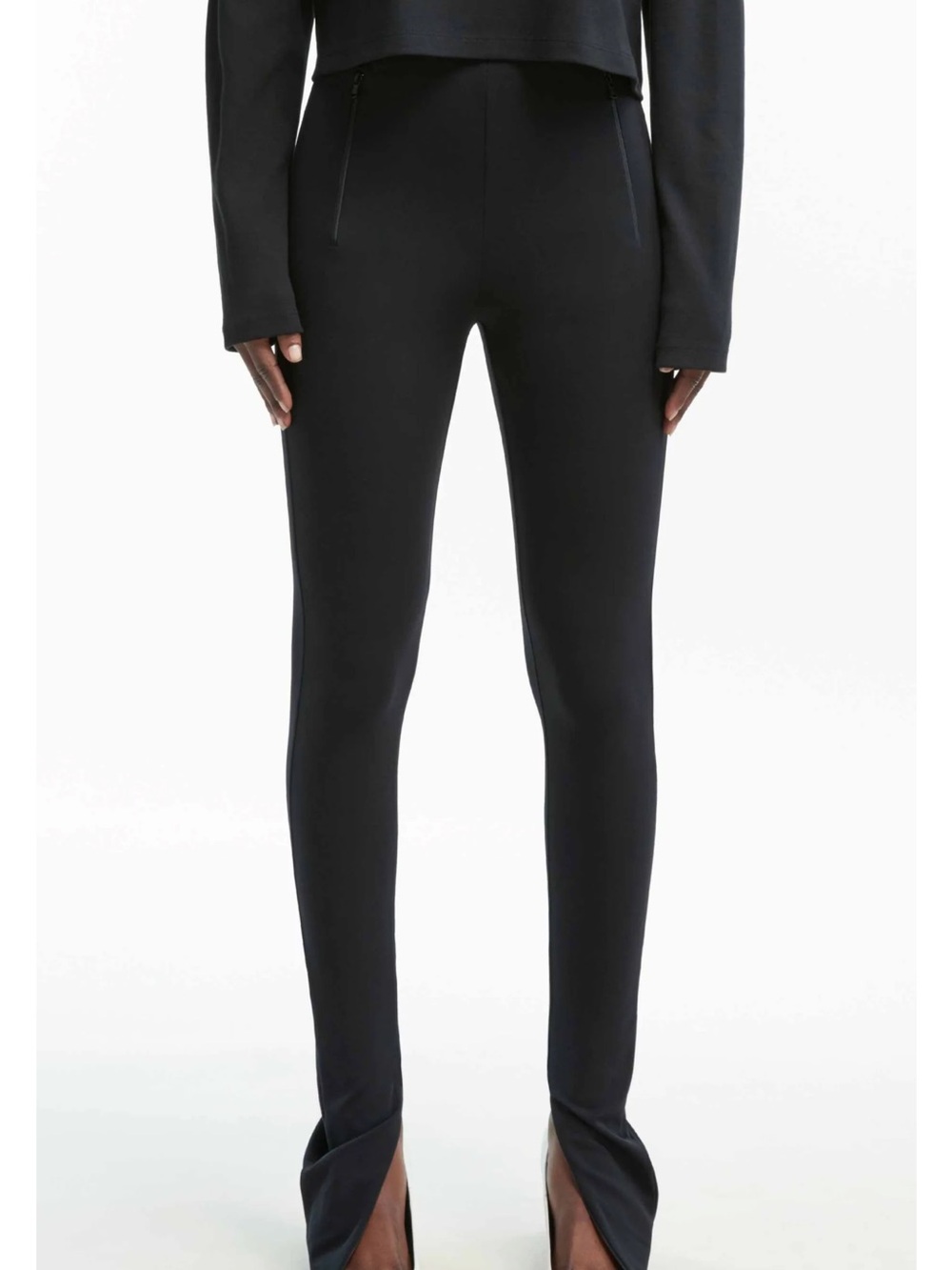 WARDROBE.NYC Black Split-Hem Slim Leggings